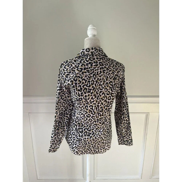 J. Crew Cotton Poplin Leopard Print Button Down Shirt Top S - Picture 3 of 5